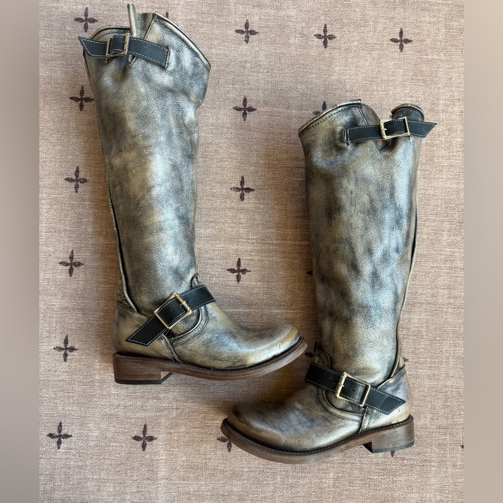 Freebird Distressed Metallic Gold Tall Combat Boots “Contra”
